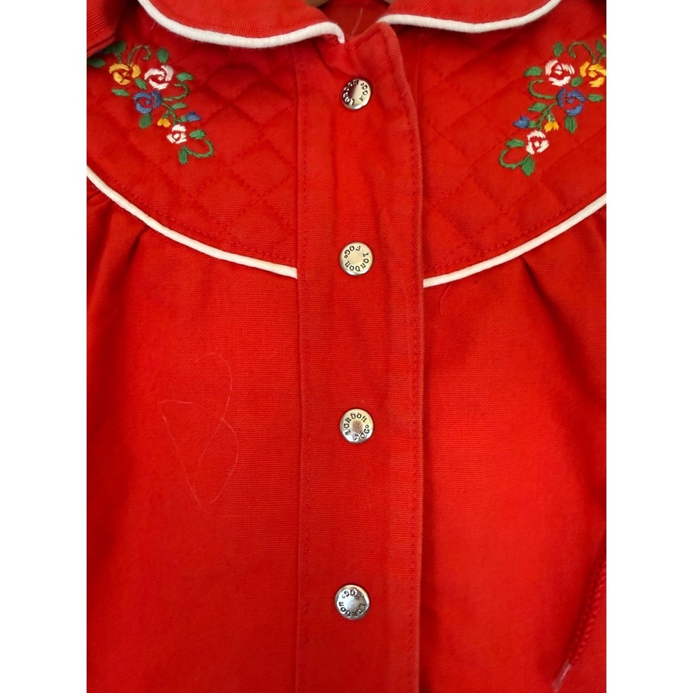 Vtg LONDON FOG Red Quilted Coat Jacket Floral Embroidery Detachable Hood Size 2 - Picture 4 of 14